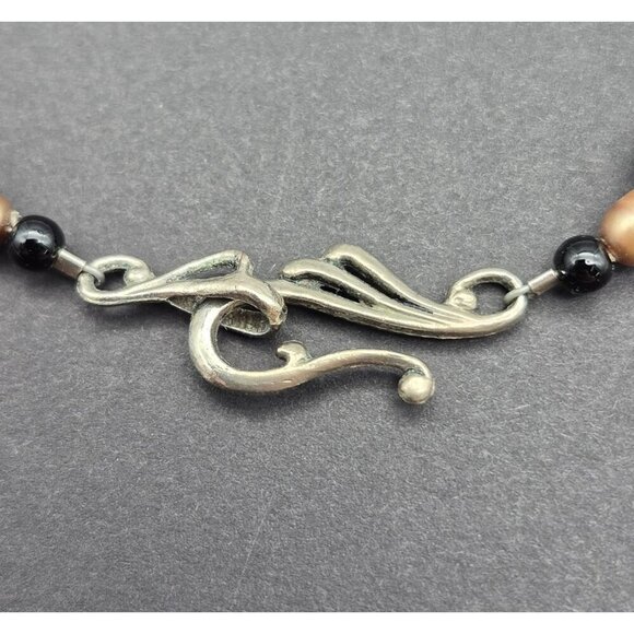 Artisan Art Glass Black & Gold Foil Beaded Statement Teardrop Pendant Necklace - Picture 7 of 7